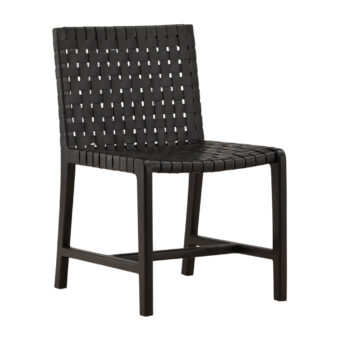 Chair by Dovetail showcasing teak wood and woven leather in black