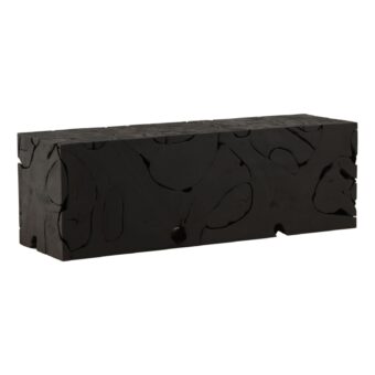 Bench by Dovetail in reclaimed wood with a smooth matte black finish featuring an elongated rectangular silhouette