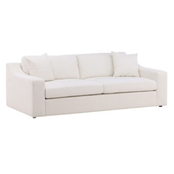 Sofa by Dovetail Emma in off-white textured upholstery with hardwood frame, tapered track arms plus a skirted base design