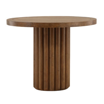 Bistrot table by Dovetail Henley in rubber wood and oak veneer with dark brown finish plus cylindrical fluted pedestal base