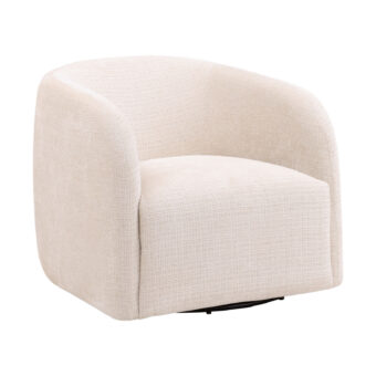 Swivel chair by Dovetail in off-white boucle upholstery with a barrel-back silhouette and concealed rotating base design