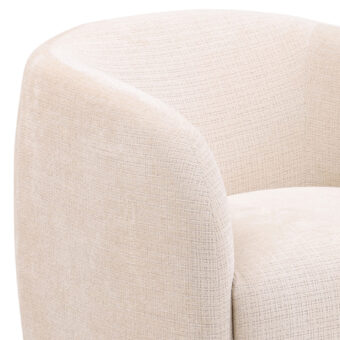 Swivel chair by Dovetail Neva in light beige boucle upholstery with a matte finish plus continuous curved armrest design