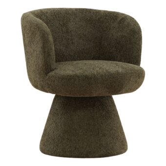 Dining chair by Dovetail Omaira in dark olive green textured polyester upholstery with a curved backrest and swivel base