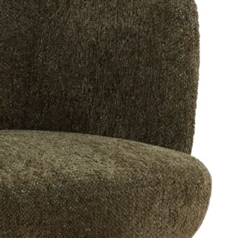 Dining chair by Dovetail in olive green polyester bouclé fabric featuring a swivel base and rounded backrest