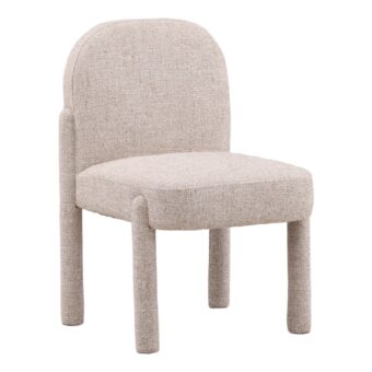 Dining chair by Dovetail in light beige polyester acrylic linen blend upholstery with rounded backrest and tubular legs