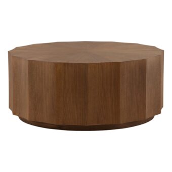 Coffee table by Dovetail in rubber wood and oak veneer with matte finish, shaped via a geometric dodecagonal silhouette