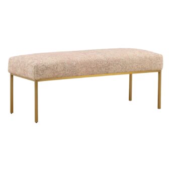 Bench by Dovetail with multicolored tweed cotton upholstery plus a steel frame in a brushed gold toned finish