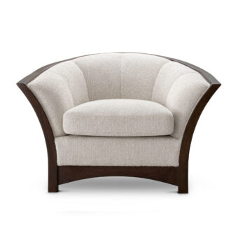 Lounge chair by Eichholtz Bleecker in Palmer Beige woven fabric with channel tufted back and dark brown wood satin finish