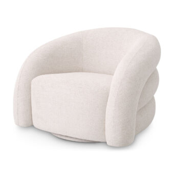 Lounge chair by Eichholtz in soft Lyssa off white woven fabric, featuring a barrel silhouette and swivel base