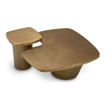 Coffee table set by Eichholtz Pierro in metal with a tiered asymmetrical design and a textured matte aged-bronze finish