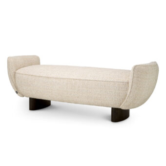 Bench by Eichholtz Stirling in light beige Winslow chenille upholstery with curved silhouette and charcoal support blocks