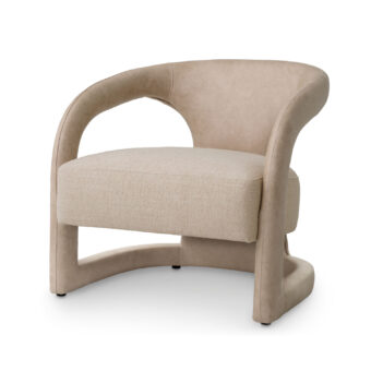 Lounge chair by Eichholtz Voletta in light beige Valente faux leather and Renato ecru fabric with continuous curved frame