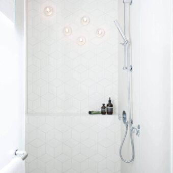 Elegant Bocci 14 Surface Mount wall lamp with cast glass half-sphere and frosted cylindrical void in white finish
