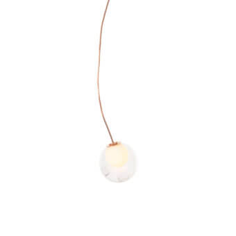 Elegant Bocci 28 single suspension lamp crafted with clear glass and natural copper exhibiting a warm patina