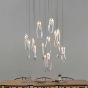 Captivating Bocci 87 Random suspension lamp crafted in glass with a satin silver-gray finish and delicate microfilaments