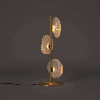Distinguished Bocci 73 Stem Floor Lamp with translucent flower-like glass shades and satin brass-toned metal stem