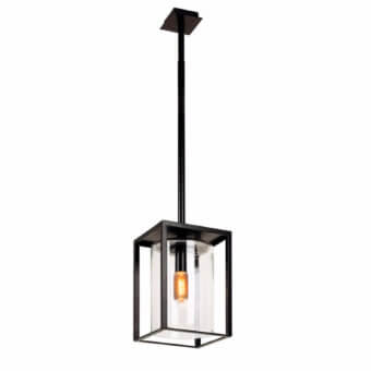Exceptional Royal Botania Dome suspension lamp with clear glass conical diffuser in black powder coated aluminum frame