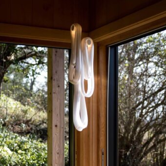 Captivating Bocci 87 Random Suspension Lamp pendant crafted with heated glass exhibiting a gentle light gradient and matte off-white finish