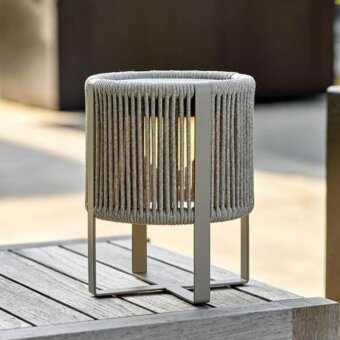 Distinguished Royal Botania Ropy table lamp with anthracite frame and bronze polyolefin rope lampshade crafted with a textured surface