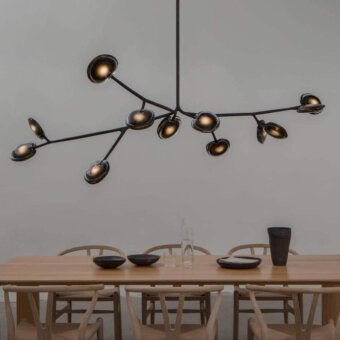 Sophisticated Bocci 16 Armature ceiling lamp with uniquely layered glass shades and soft-touch matt black steel armature system