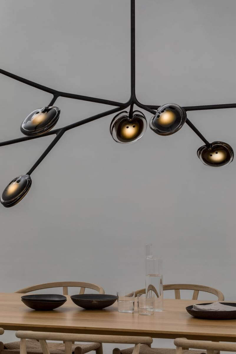 Exceptional Bocci 16 Armature ceiling lamp with branching form and tinted glass spheres in matt black steel