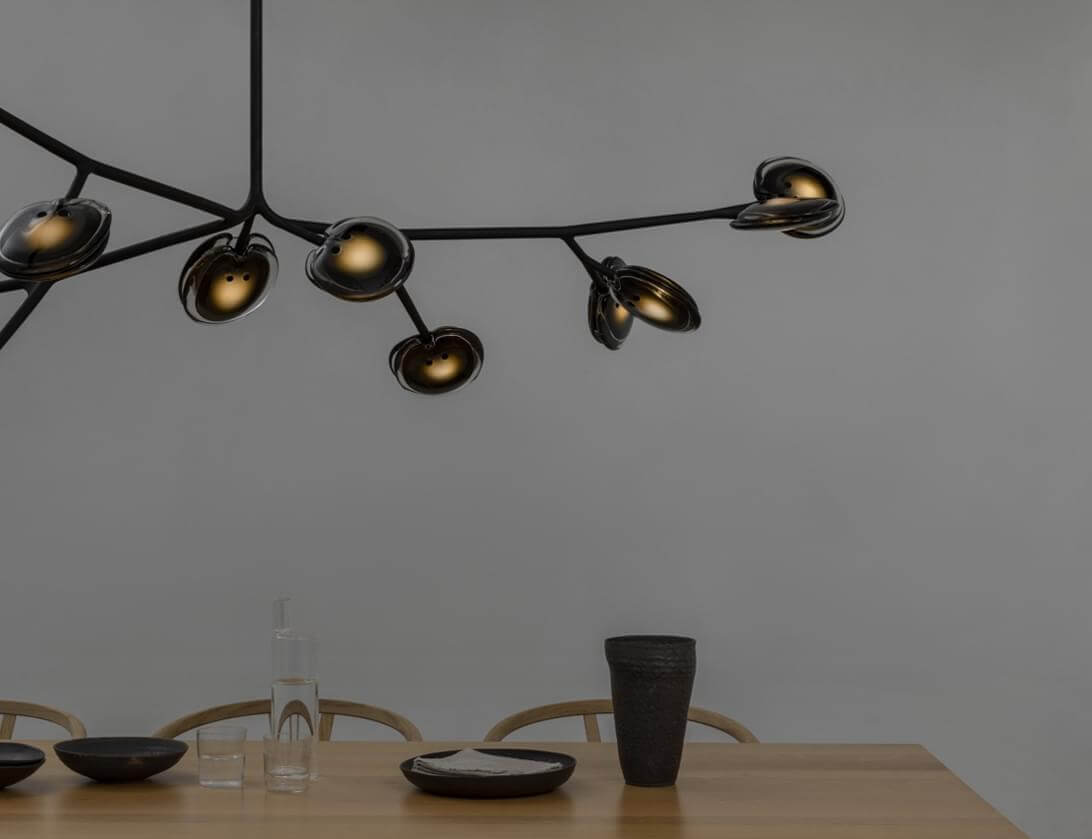 Elegant Bocci 16 Armature ceiling lamp with a steel armature system and translucent glass shades in matte black finish