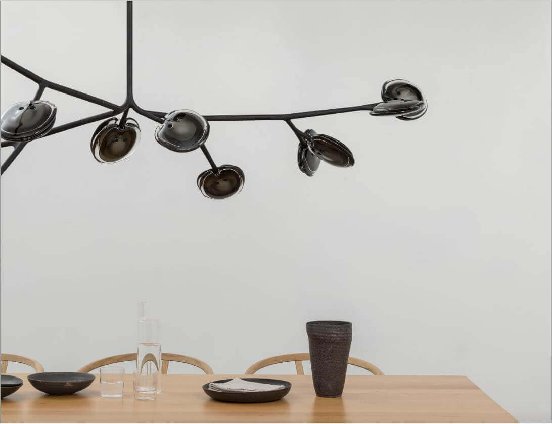 Distinguished Bocci 16 Armature ceiling lamp with a steel armature system and tinted glass bulb enclosures in a soft-touch matte black finish