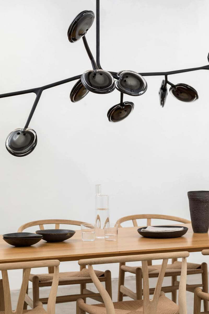 Superior Bocci 16 Armature ceiling lamp with a steel armature system in soft-touch matt black and rounded smoky grey glass disks