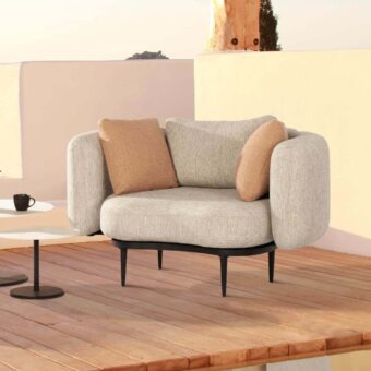 Superior Royal Botania Organix lounge chair with curved backrest and woven textile upholstery in neutral and brownish-tan tones