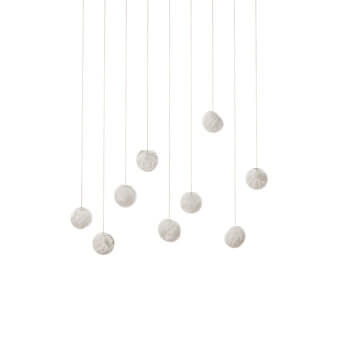 Distinguished Bocci 118 Linear Suspension Lamp with nine hand-blown glass pendants and matte textured form in pale off-white tone