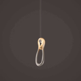 Exceptional Bocci 87 single suspension lamp with sculpted glass in neutral silver to pale gold tones and satin finish