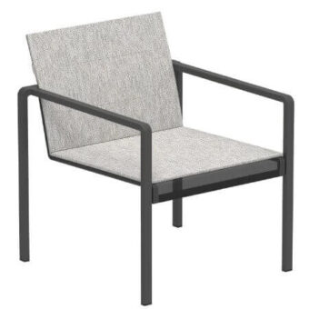 Distinguished Royal Botania Alura lounger with black textured aluminum and light gray textile offering a contemporary aesthetic