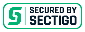 Security badge with teal number 5, white background, and dark blue “SECURED BY SECTIGO” text, featuring a light green border and textured base.