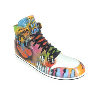 Exclusive Juliarte Life Graffiti sculpture crafted in stone powder and fiberglass with a textured matte finish and vibrant graffiti design