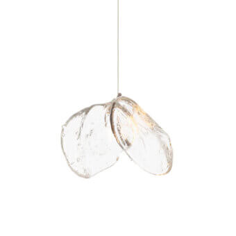 Superior Bocci 141 single suspension lamp crafted in clear glass with overlapping pebble-like forms and golden tones