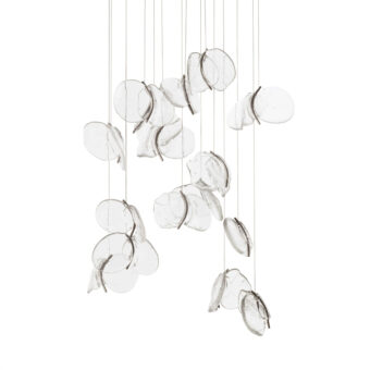 Bocci 141 suspension lamps, medium, translucent glass with mottled texture, asymmetrical cluster arrangement, diffused lighting.
