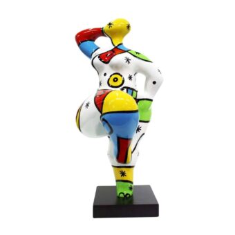Superior Juliarte Baila sculpture crafted from stone powder and fiberglass with vibrant geometric sections and glossy finish