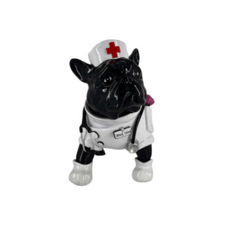 Superior Juliarte Bulldog Parade sculpture handcrafted in stone powder and fiberglass with glossy black and white accents
