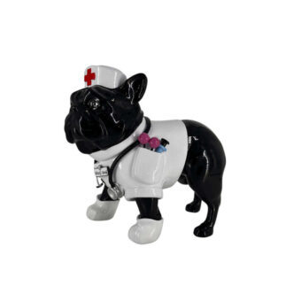 Luxury Juliarte Bulldog Parade sculpture crafted in stone powder and fiberglass with glossy black and white finish