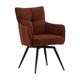 Armchair by Dovetail Adelise in rust textured upholstery with tufted grid backrest, swivel base and matte black steel legs