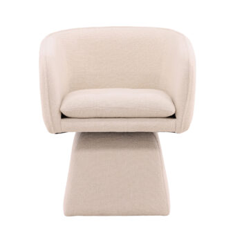 Armchair by Dovetail in off-white polyester basketweave fabric featuring a curved swivel base