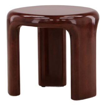Side table by Dovetail in brown concrete with high gloss finish and mottled tonal effect on organic rounded legs