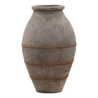 Pot by Dovetail in ceramic with matte finish, showing grey tone, sand mottling, and rust rope bands