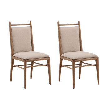 Dining chair by Dovetail Reuben in beige basketweave fabric, rubber wood frame