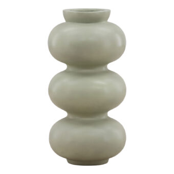 Vase by Dovetail Rhydian in solid composite material with an organic stacked silhouette and a muted matte sage green finish