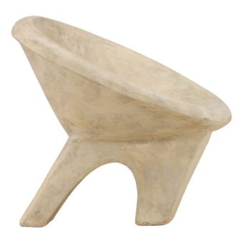 Lounge chair by Dovetail in warm cream with a matte finish and plaster texture, featuring low bowl seat and tripod…