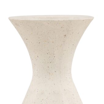 Vase by Dovetail Westmere in off-white stone-composite with matte porous finish and irregular tan brown grey speckled dots