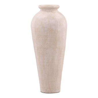 Pot by Dovetail Home in pale cream beige matte with weathered textured surface, flared rim and flat circular base