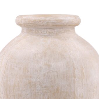 Pot by Dovetail in cream base with whitewashed finish, showing multi directional brushstrokes and thick rim