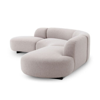Sofa by Eichholtz Björn in light gray Mauritius fabric upholstery with black powder-coated stainless steel legs base